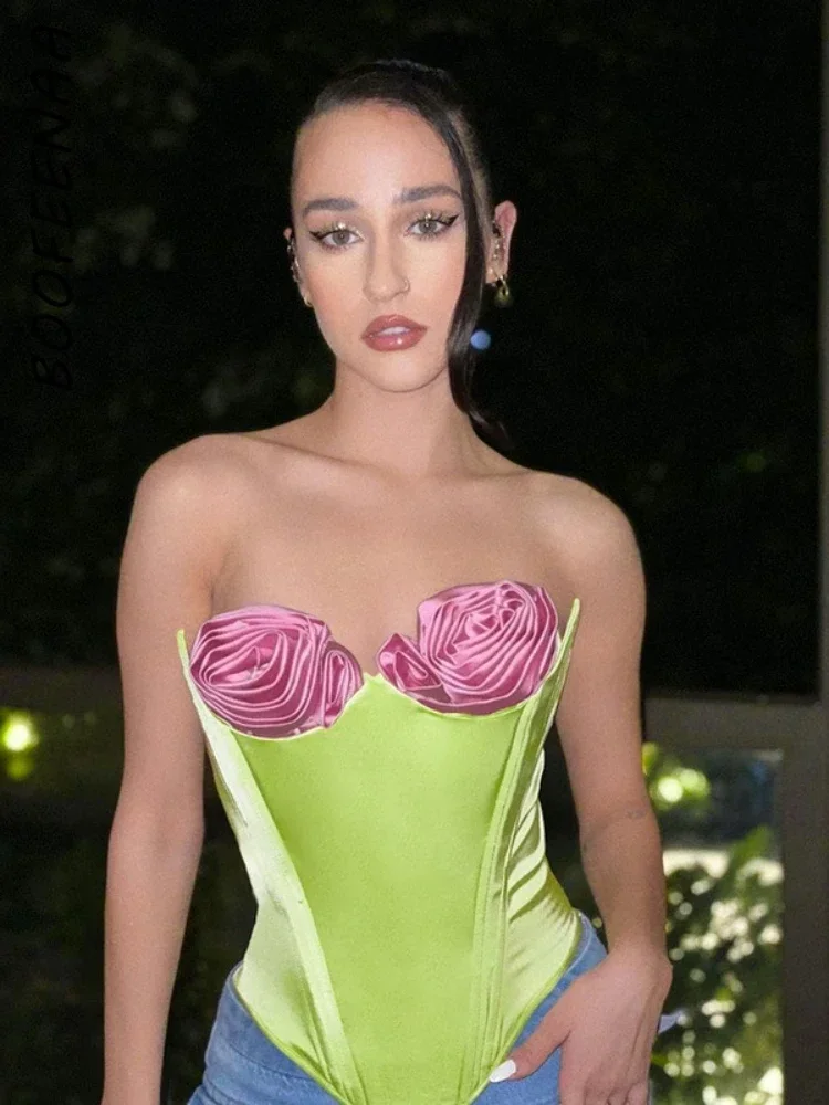 

3d Floral Busiter Corset Tops for Women 2023 Fashion Sexy Party Nightclub Strapless Crop Top C69-CE10 Y2k Halter Top