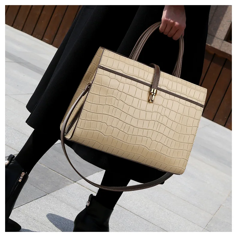 

Роскошная женская сумка через плечо с крокодиловой текстурой, вместительная сумка-тоут для лета, элегантная и Минималистичная деловая, в Корейском стиле