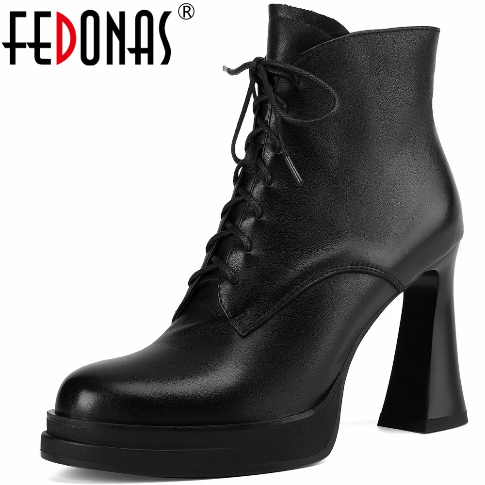 

Женские ботильоны на очень высоком каблуке FEDONAS, офисная обувь из натуральной кожи с перекрестной шнуровкой и боковой молнией на осень-зиму