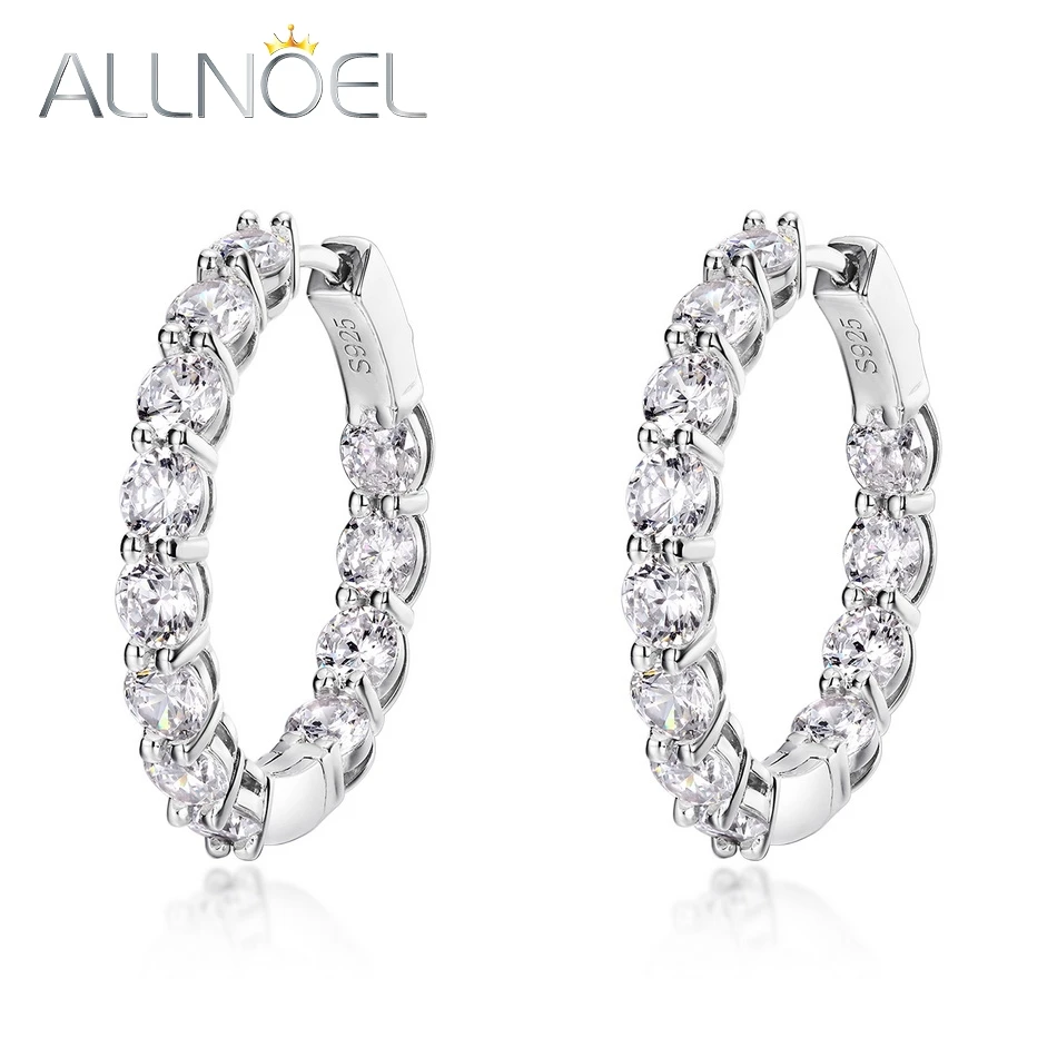 

Женские серьги-кольца ALLNOEL, круглые серьги из стерлингового серебра 925 пробы с кристаллами из белого циркония, классические ювелирные изделия, подарки