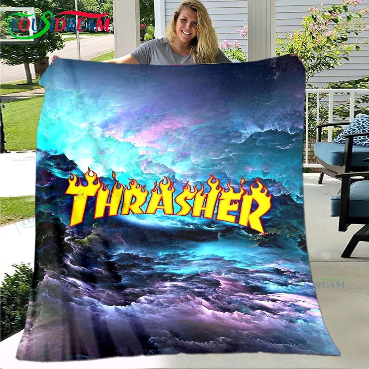 Модное крутое мягкое одеяло с принтом T-Thrasher для гостиной спальни дивана-кровати