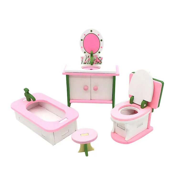 

Kids Toys Dollhouse Miniature Furniture Wooden Creative Bathroom Bedroom Restaurant For Kids Action Figure Doll Playhouse Toys