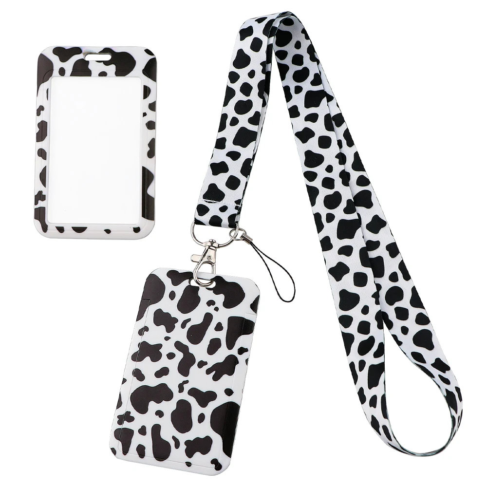 

Milk Cow Card Holder Spots Neck Strap Lanyards Keychain ID Bus Card Cover Hang Rope Lanyard for Keys Anti-lost Accessories Gifts