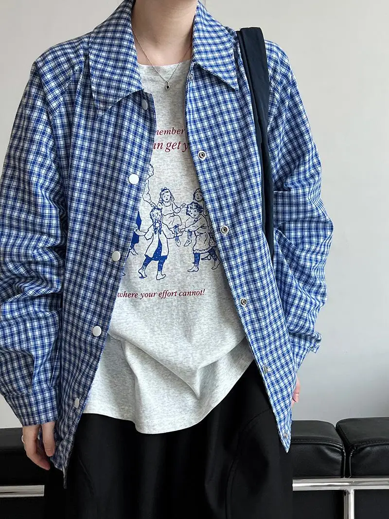 South korea Dongdaemun 2024 Autumn New Loose Plaid Design Sense Long sleeve Slimming Shirts Outerwear Top Women