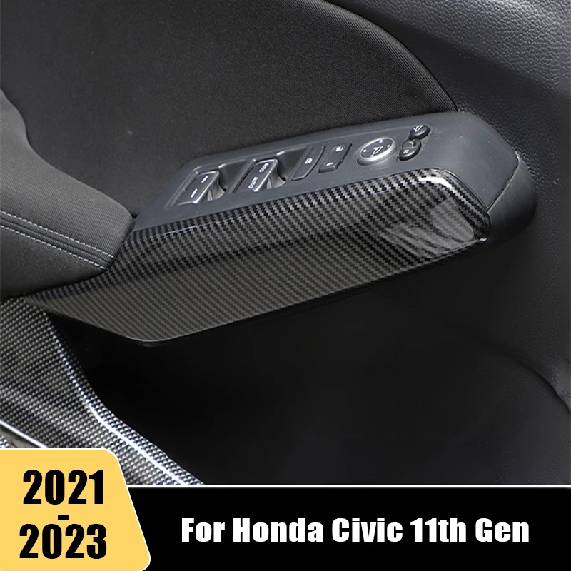 

For Honda Civic 11th gen 2021 2022 2023 ABS Car Door Armrest Panel Trim Covers Interior Protective Accessories Carbon Fiber