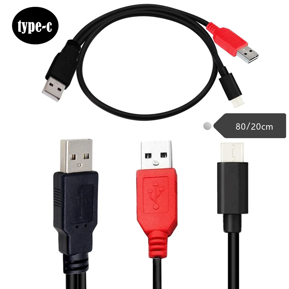 

Brand New 2 In 1 USB 2.0 Type A Male With USB Power Supply To Type C Male Data Charging Y Type Splitter Cable 80 For HDD Camera