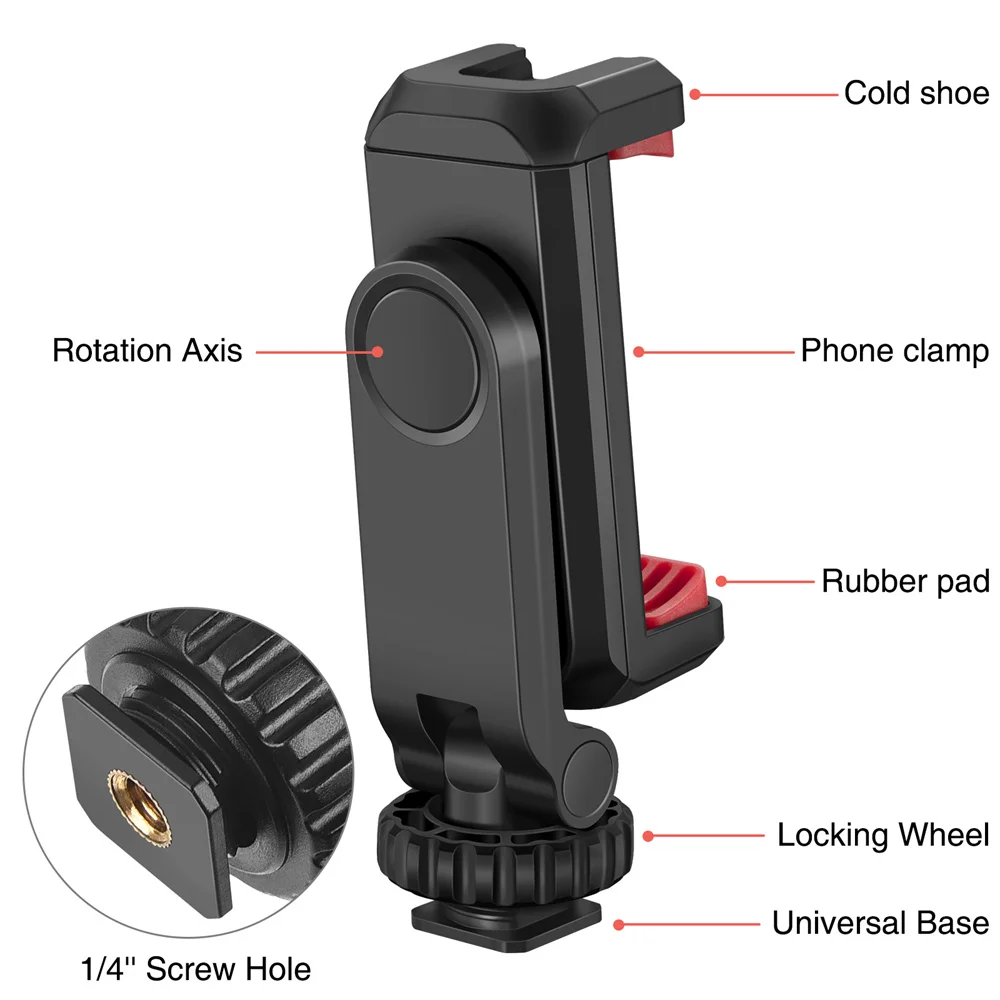 New Phone Holder Mount Clamp Clip Horizontal and vertical Shooting for Smartphone Cold Shoe Mount Video Light Mic DSLR Camera