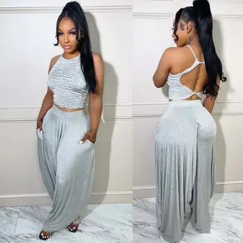 Casaul Women Tracksuit Two Piece Set Slim Crop Tank Top + Loose Long Pants Sportsuit Matching Set Clothes For Women Outfit 1