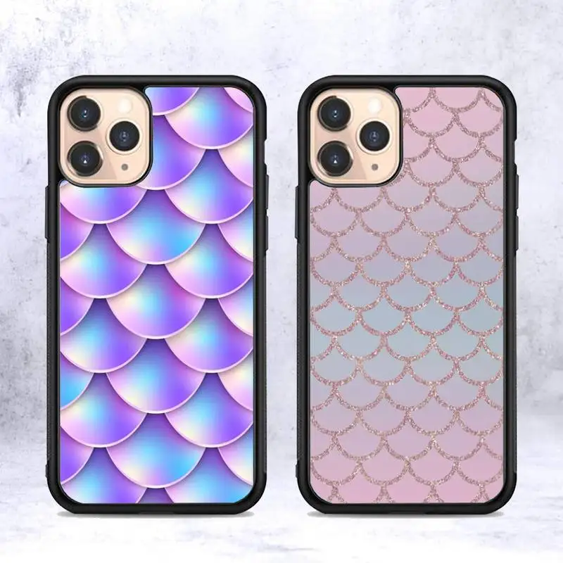 

RuiCaiCa Mermaid Fish Scale Phone Case Silicone PC+TPU Case for iPhone 11 12 13 Pro Max 8 7 6 Plus X SE XR Hard Fundas