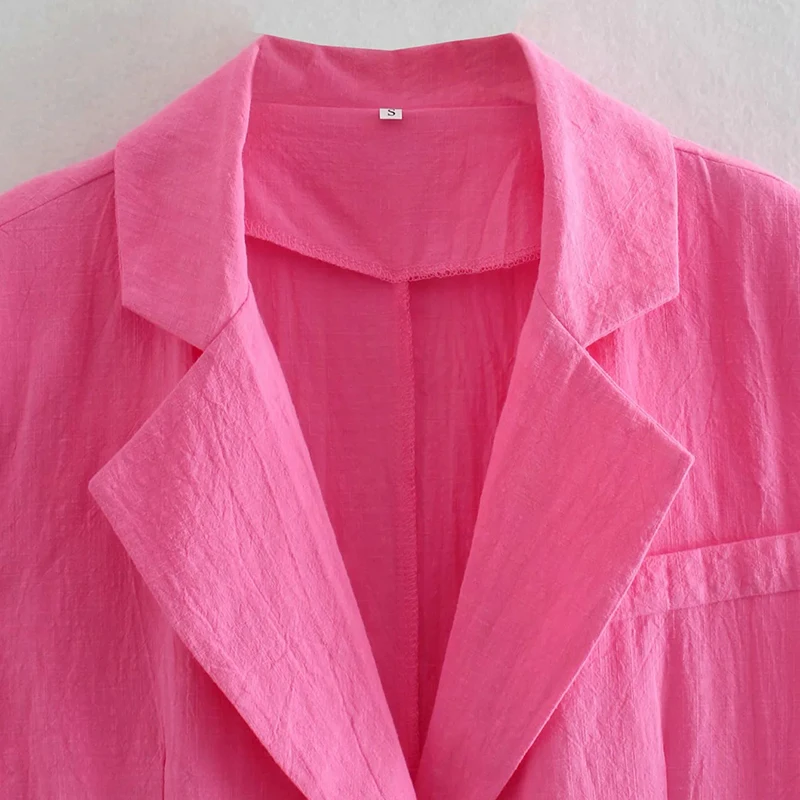 Casual Pink Loose Blazers Office Lady Long Sleeve Oversize Coat Women Notched Single Breasted Pocket Coats 2021 New Fashion Suit