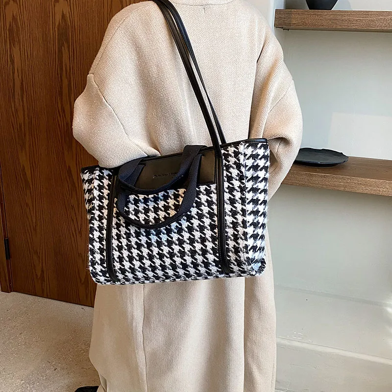 

Винтажная женская сумка «гусиные лапки», модная Холщовая Сумка, Большая вместительная сумка-тоут, сумка на плечо с цепочкой, женская дизайнерская сумка-шоппер, большая