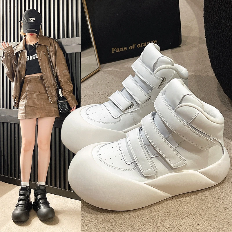 

South Korea 2023 New Big Head Shoes Small White Shoes Female Ugly Cute High Top Bread Shoes Autumn Everything Casual Shoes
