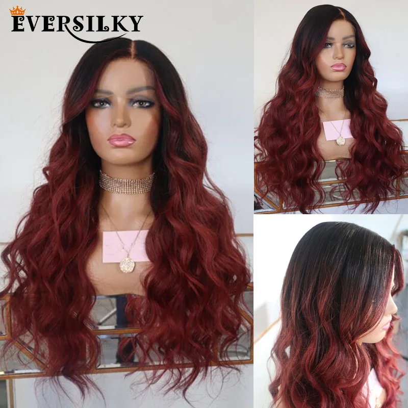 

Natural Black Roots Dark Wine Red Color 100% Human Hair Wigs Glueless 360 Lace Front Wigs for Women Pre Plucked Natural Hairline