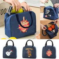 lunch bag kids food thermal canvas packet women work lunch insulated cooler bags organizer hand print picnic portable handbag