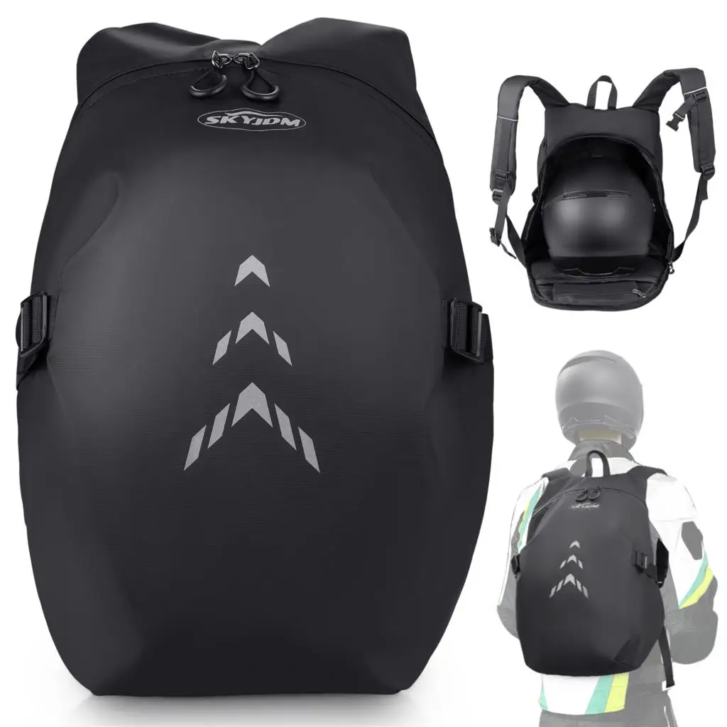 

Motorcycle Helmet Backpack Waterproof Motorcycle Backpack Riding Helmet Bag With Reflective Strip Travel Luggage Bags Black 45L