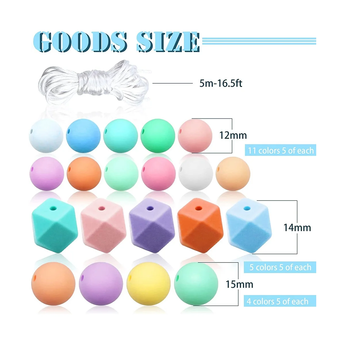 

Silicone Beads, Silicone Loose Beads for Keychain Making Round Rubber Beads Polygonal for DIY Necklace Bracelet Jewelry