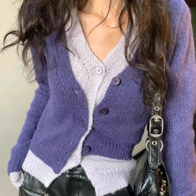 Вязаный кардиган Lucyever Y2K из двух предметов женский свитер контрастных цветов с