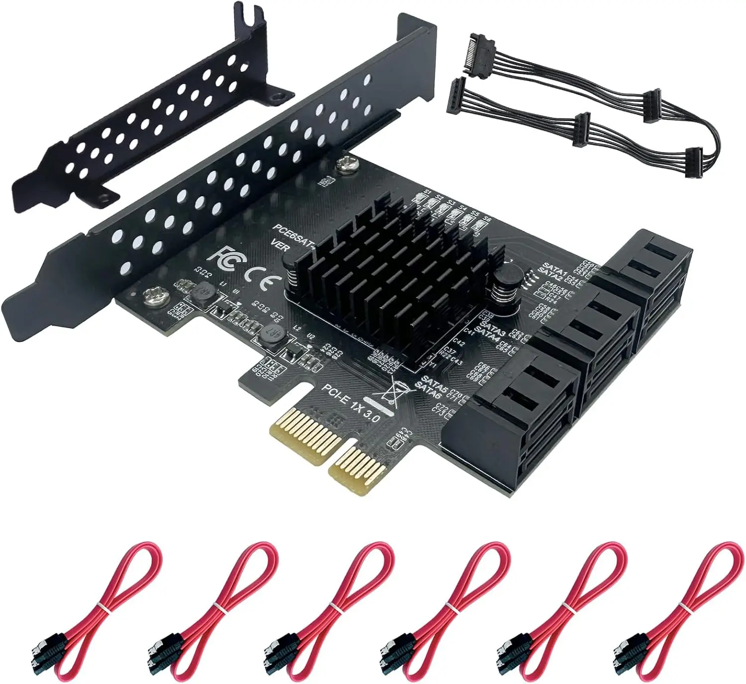 Фото Карта контроллера PCI-E 1X к SATA 3.0, 6-портовая плата расширения SATA 3 6 Гбит/с с поддержкой слотов PCI-Express, совместимая с SSD и HDD №1