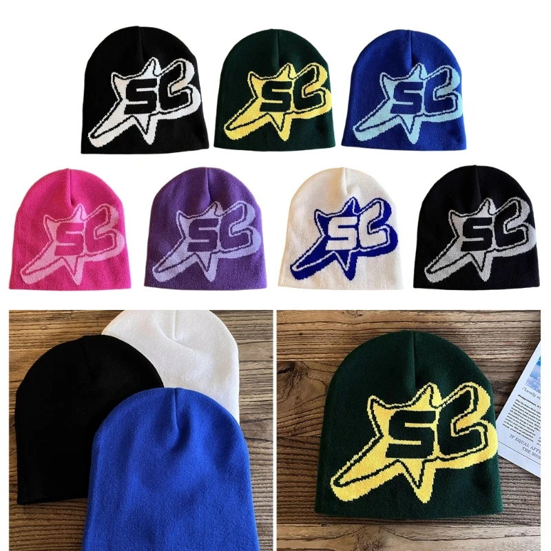 

Fashion Letter Beanie Hat Outdoor Soft Sun Cap Kpop Knitted Hat for Teens Girls