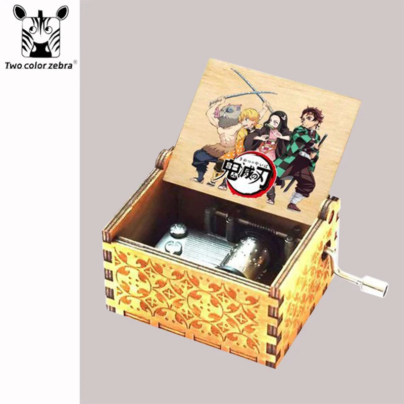 Demon Slayer Kamado Nezuko Manual Wooden Sculpture Music Box Classical Simple Hand Crank  Accessories Gifts