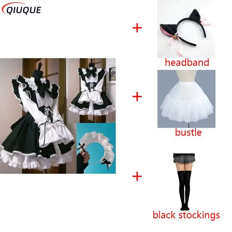 

Women's Maid Dress Anime Long Dress Black and White Apron Dress Lolita Dress Men Cafe Outfit Cosplay Horizons Could not close te