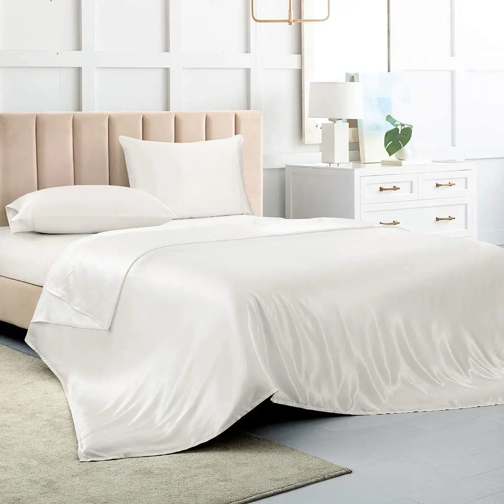 

Satin Sheets Silk Sheets, Soft Silk Bed Sheets with 1 Deep Pocket Fitted Sheet & 1 Flat Sheet 2 Silky Satin Pillowcases