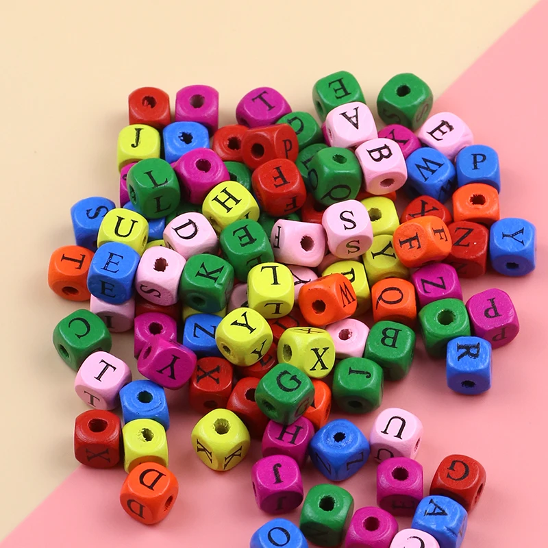 

10MM/50pcs Natural Wood Color Mixed Square Alphabet Beads Spacer Beads For DIY Bracelet Jewelry Making Handmade Accessories