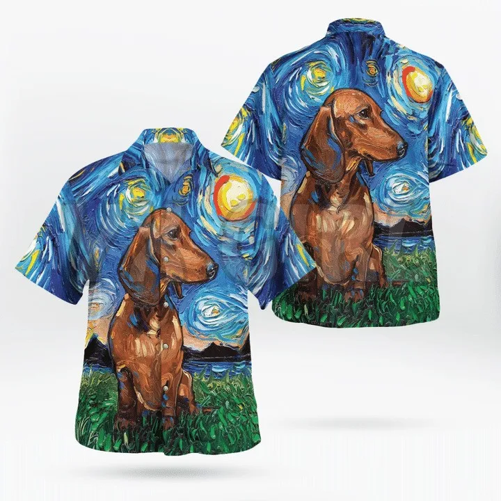 Summer Shirts Dachshund Starry Night Van Gogh 3D All Over Printed Hawaiian Shirt Men's For Women's Harajuku Casual Shirt Unisex