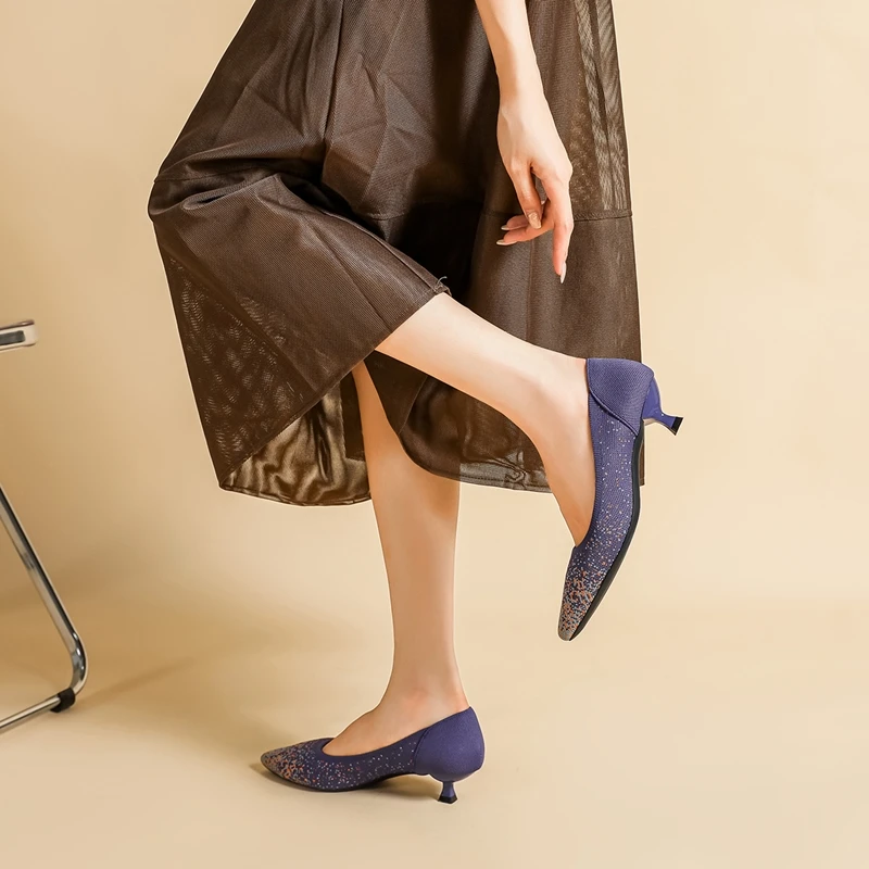 DIMANYU Women Shoes 2023 New Pointed Toe Shallow Fall Shoes Women Thin Heel Fabric Mesh Casual Large Size 41 42 43 Shoe Women