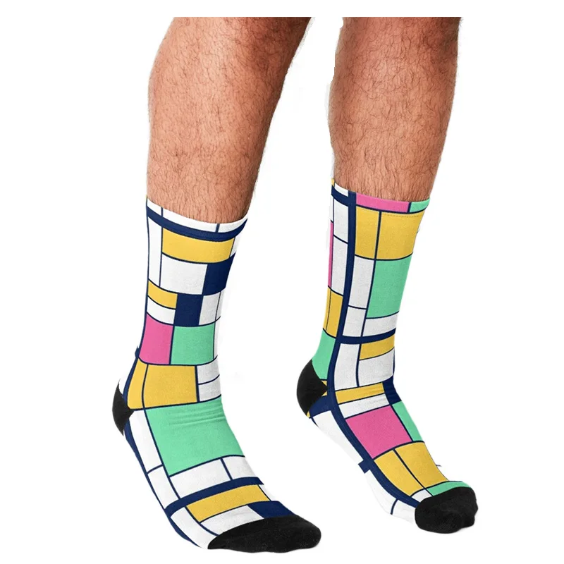 

Men's Funny socks Easter Mondrian Modern Art Socks harajuku Men Happy hip hop Novelty cute boys Crew Casual Crazy Socks for men
