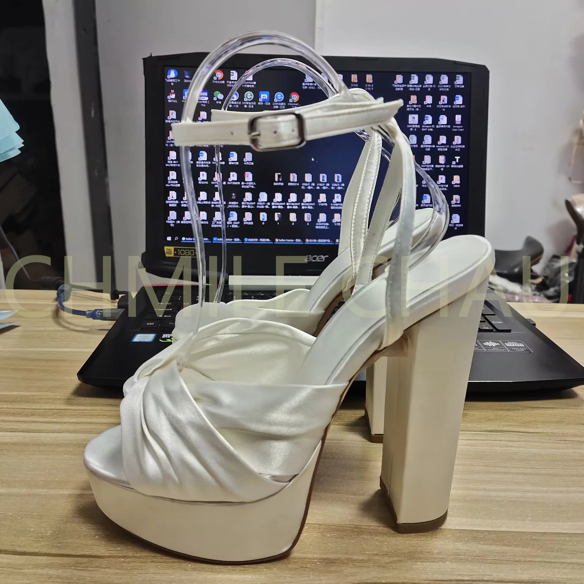 Elegant Luxury Bridals Sandals Women Thick High Heel Ankle Strap Platform Wedding Evening Party Plus Size Designer Shoe 6-CHC-30