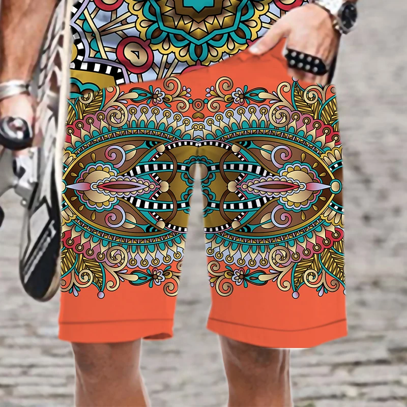 Men's Shorts Streetwear Retro Ethnic Men/Women Comfortable Summer Harajuku Elastic Waist 3D Printed Oversized Loose Beach Casual