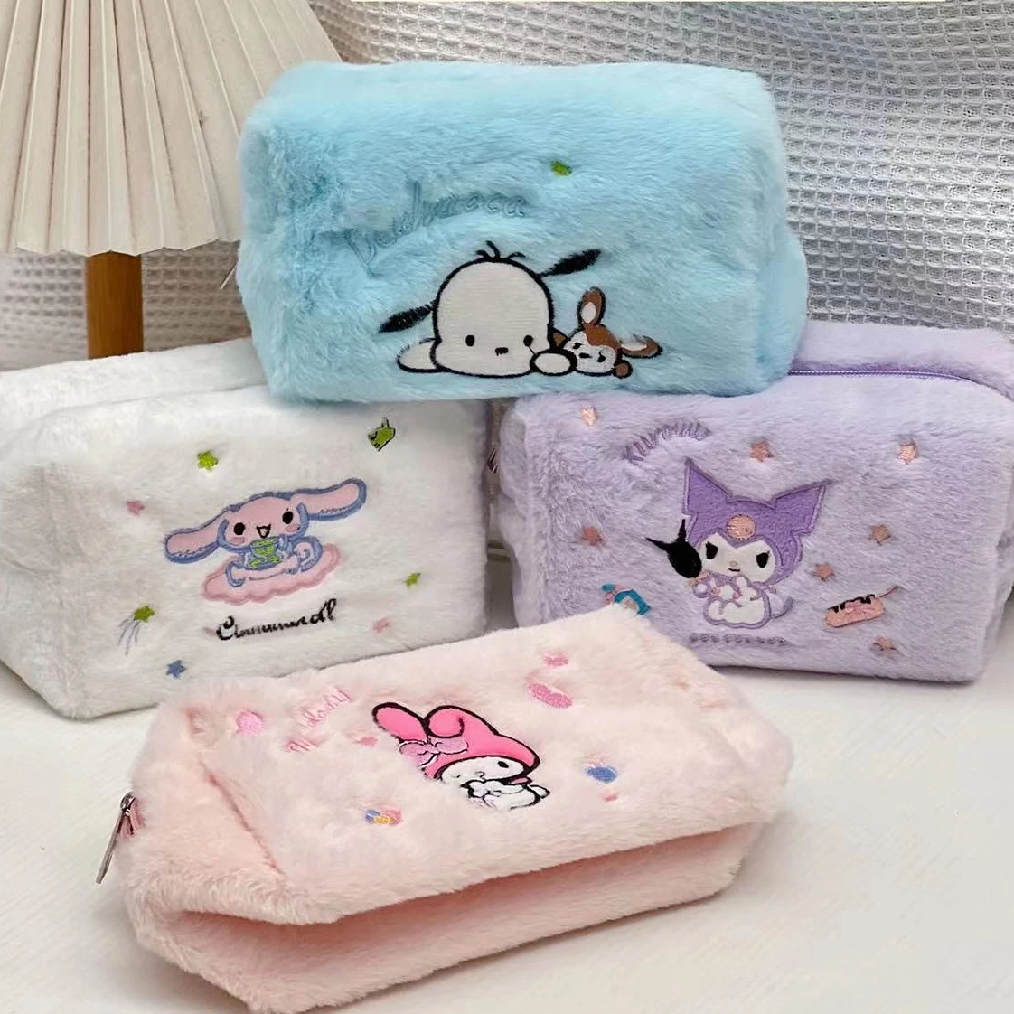 

Sanrio Melody Kuromi Kawaii Plush Doll Cosmetic Bag Cartoon Student Cute Large Capacity Stationery Pen Case Birthday Gift