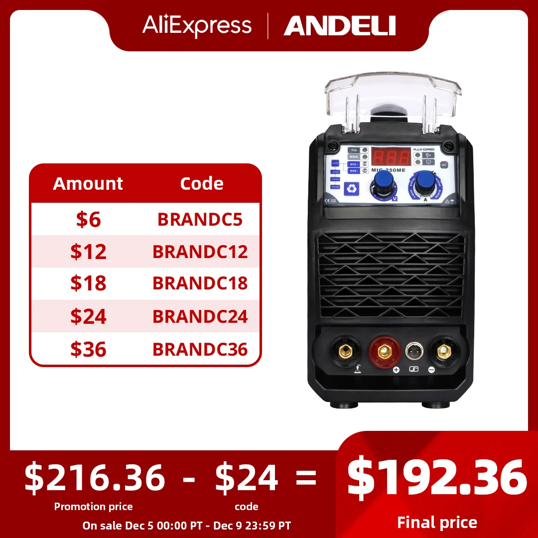 ANDELI 220V MIG-250ME Semi-automatic MIG Welding Machine Lift TIG MMA MIG 3 in 1 Welding without Gas Flux Core Wire MIG Welder