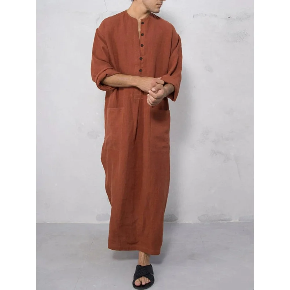 Muslim Dubai New Men's Loose Standing Neck Door Barrel Long Sleeve Robe Ethnic Style Robe Jubba Thobe Muslim Fashion Clothing