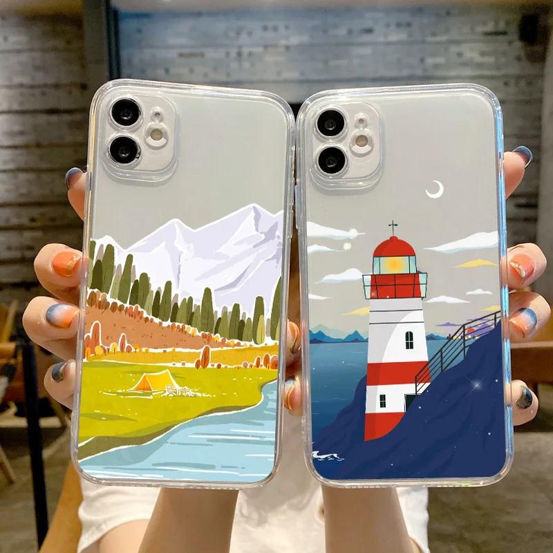 

Spring Scenery Comic Phone Case For iPhone 14 12 11 13 Pro Max Silicone Soft For iPhone X XS Max XR 8 7 14 Plus SE20 Clear Cover