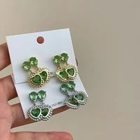 double heart tassel green glass earrings french sweet and cool girl earings for women