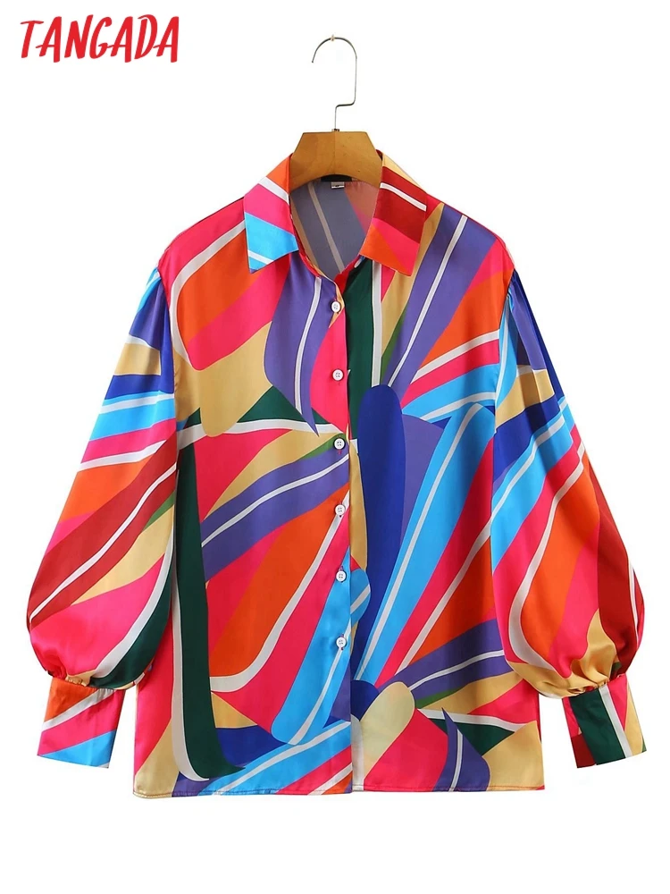 

Блузка женская оверсайз с принтом и длинным рукавом-фонариком