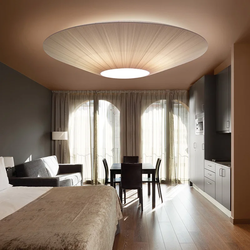 

Scandinavian Living Room Led Ceiling Lamp Minimalist Fabric Round Bedroom Lamps Hotel Lobby Decorative Light Fixtures