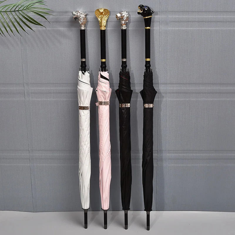 Зонт с длинной ручкой и защитой от УФ-излучения роскошный леопардовым принтом 16