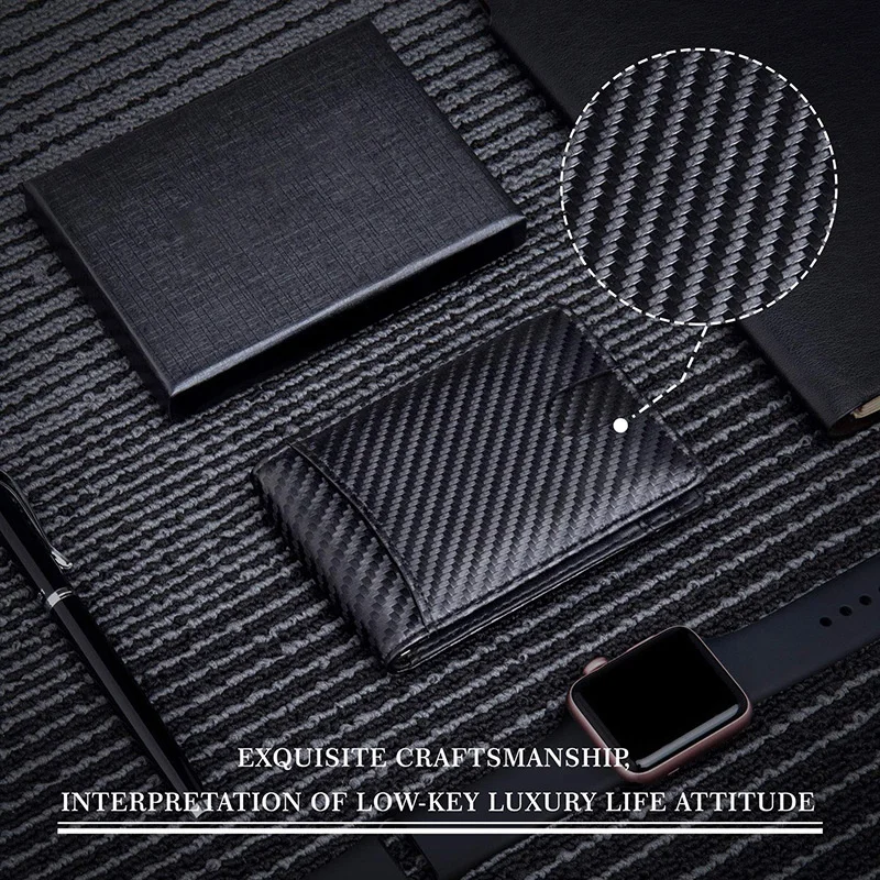 Carbon Fiber RFID Slim Card Holder Fashion Luxury Multi Card Bag Men's Bifold Short Wallet Dollars Clip Small Bank Card Cover