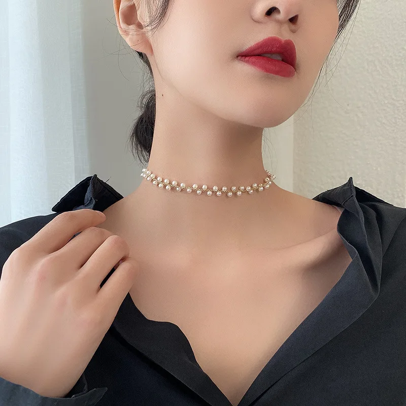 

Korea Short Style Chokers Necklaces For Women Clavicle Chain 2022 New Fashion Pearl Necklace Collar Charms Jewelry Party Gift