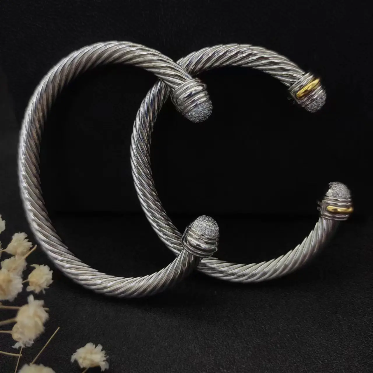 DY David Yurman 7MM Round Head Color Separation Bracelet Buckle in Sterling Silver with 18K Rose Gold PLATED