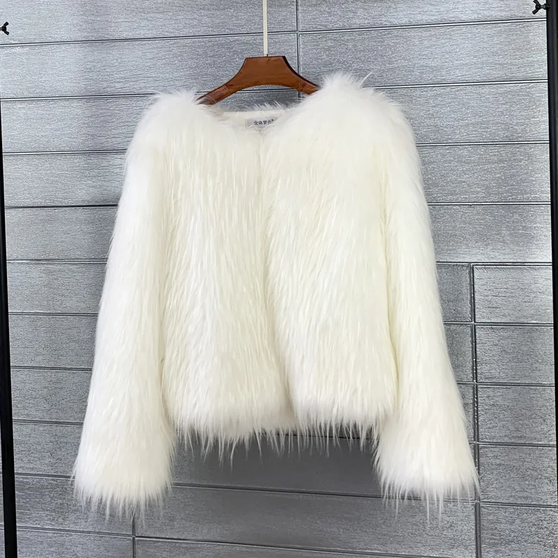 2022 Winter Coats for Women Korean Solid Fox Fur Imitation Fur Coat Warm White Black Faux Fur Coat  Fluffy Jacket Outerwear