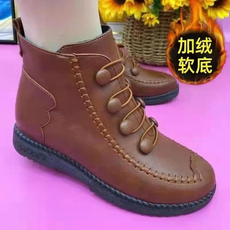 

2022 Fashion Ladies Leather Shoes for Women Wedges Ankle Boots Winter Women Shoes Rubber Boots Female Solid Retro Botas De Mujer