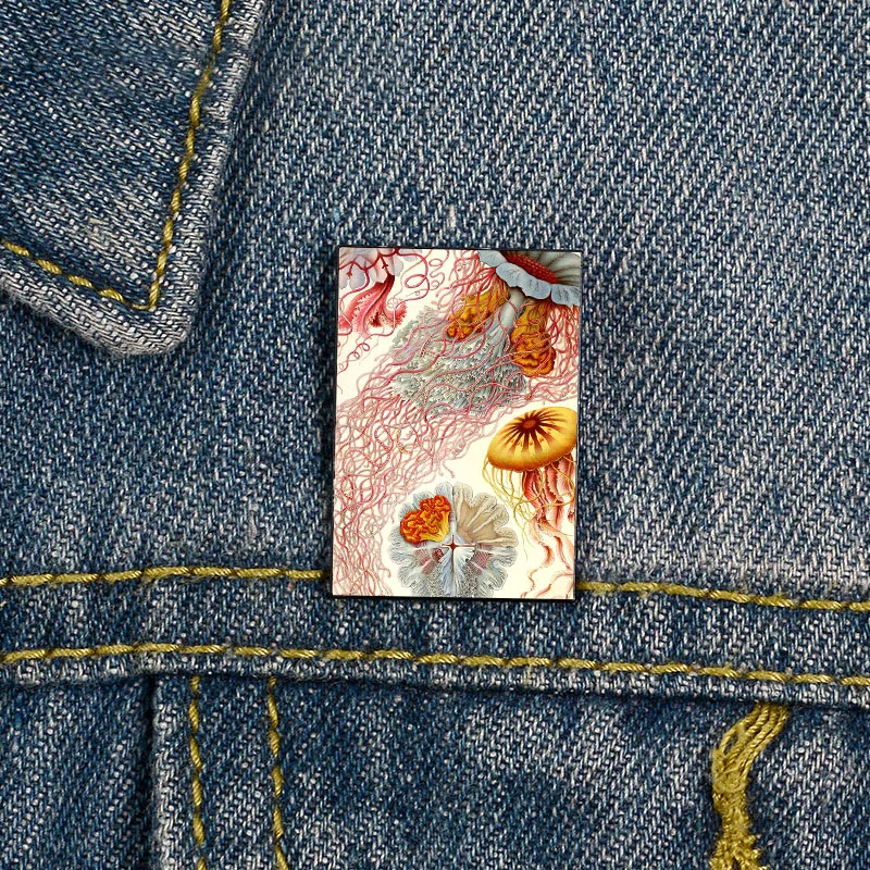 

Fashion Jellyfish Ernst Haeckel Printed Pin vintage Brooches Shirt Lapel teacher Bag Cute Badge Cartoon pins for Lover Girl
