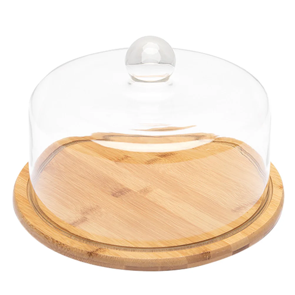 

Dessert Bread Tray Cake Holder Lid Cheese Cloche Dome Glass Wood Food Plate Loaf Container Cover
