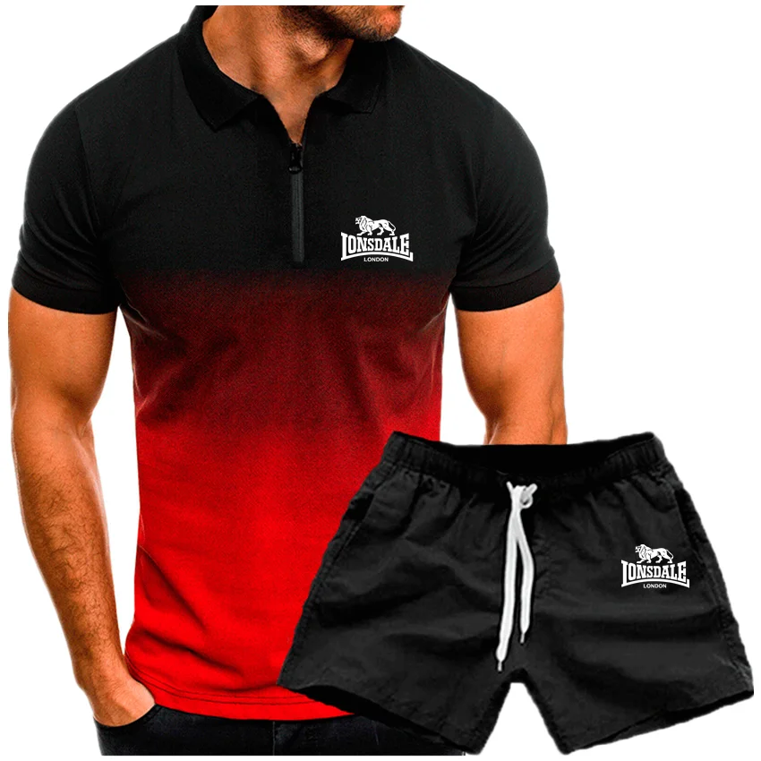 Летняя мужская спортивная одежда LONSDALE с буквенным принтом 2022 футболка + брюки