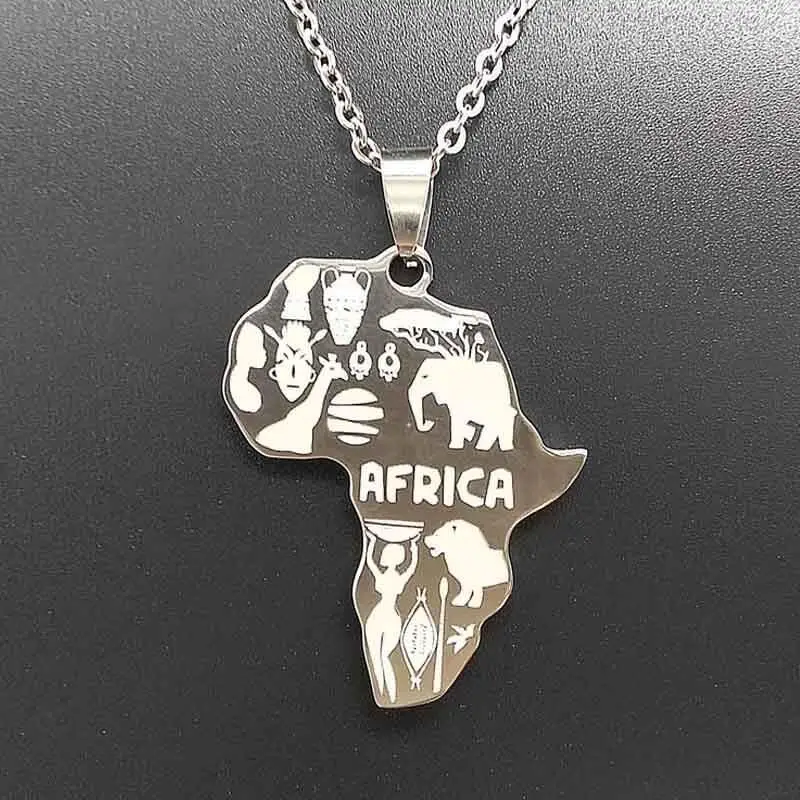 

Necklace Stainless Steel Africa Map Pendant Personality Hip Hop Animal Elephant Pendant Necklace Gift Moroccan Jewelry Geometric