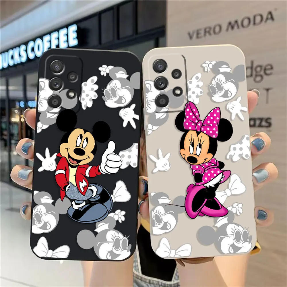 

Case For Samsung A91 A73 A71 A51 A42 A33 A22 A515F AO3S 4G 5G Simple Liquid silicone Case Cartoon Mickey Minnie Mouse